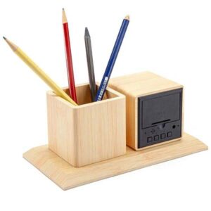 Digital Wooden Alarm Clock with Pen Holder