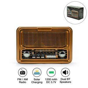 Vintage Style Bluetooth Radio with Solar Panel (AM/FM/SW)