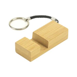 Bamboo Phone Holder Stand with Keyring Attachment