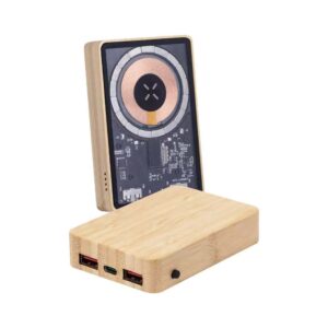 10,000mAh Magnetic Wireless Bamboo Powerbank (15W Wireless, 20W Type-C)
