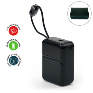 20,000mAh 45W Powerbank with Built-In Type-C & Lightning Cables (ABS)