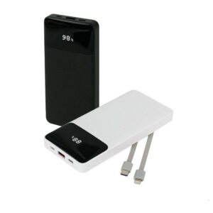 10,000mAh Powerbank with LED Screen & Built-In Cables