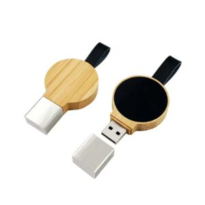 Bamboo Round Light-Up USB Flash Drive (64GB, USB 3.0)
