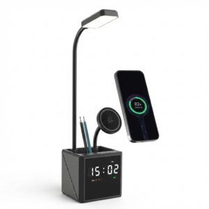 Foldable 3-in-1 Desk Organizer with Up to 15W Wireless Charging, Lamp & Clock