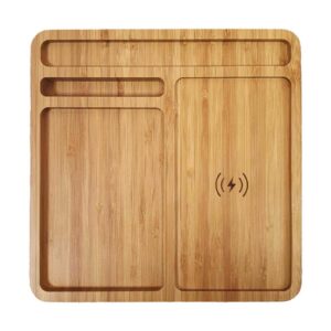 Bamboo Desk Organizer with Up to 15W Wireless Charging Pad