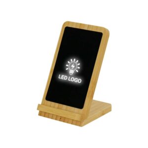 Bamboo Wireless Charger Stand Up to 15W with Light-Up Logo