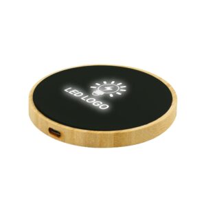 Bamboo Wireless Charger Pad Up to 15W with Light-Up Logo (Qi Compatible)