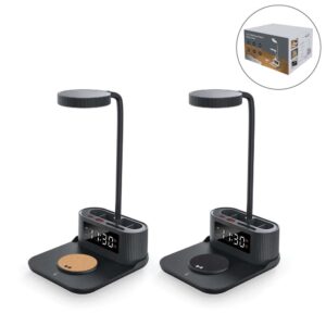 Desk Lamp with Up to 15W Wireless Charging, Digital Clock & Pen Holder (USB Outputs)