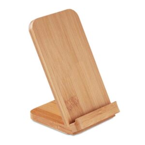 Eco-Friendly Bamboo Wireless Charger Stand and Desk Phone Holder