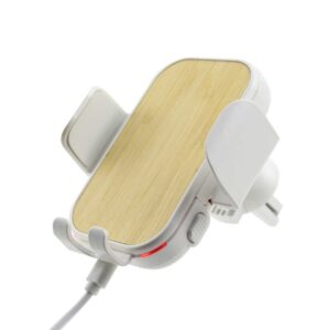 Bamboo Car Phone Holder with 15W Wireless Charger (White)