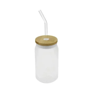 TUMBLO – Frosted Borosilicate Glass Tumbler with Straw & Bamboo Lid (455ml)