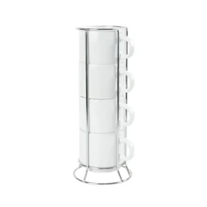 VANTA – Ceramic Cup Set with Metal Rack (295ml / 10oz)