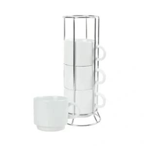 VANTA – Ceramic Cup Set with Metal Rack (295ml / 10oz)