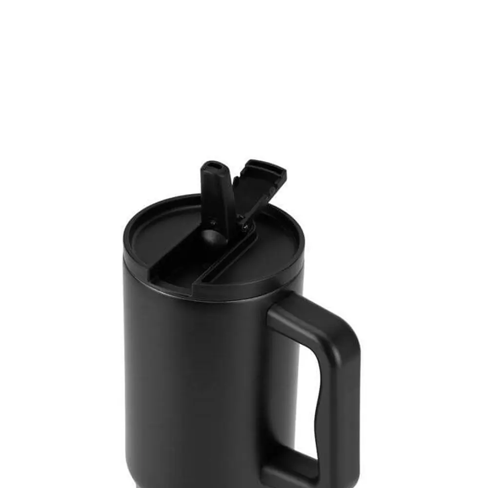 velsta recycled stainless steel insulated tumbler with sip straw handle black 2 VELSTA - Recycled Stainless Steel Insulated Tumbler with Sip Straw & Handle (900ml) - Image 2