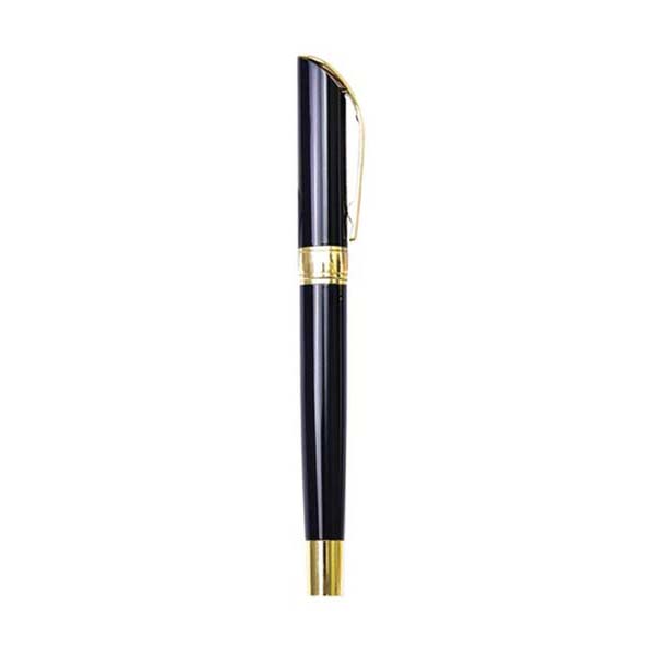 wi mp 71 glossy metal rollerball pen with cap blk gld Glossy Barrel Metal Rollerball Pen With Cap (135 x 17 mm) - Image 3