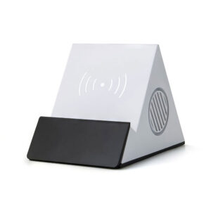 Wireless Charging Mobile Stand with Bluetooth Speaker & Light-Up Logo
