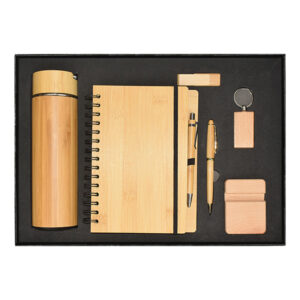 Wooden Keychain, Wooden Mobile Stand, Eco-Friendly Notebook, Personalised Wooden Pen, Wooden Swivel USB Flash Drive & Bamboo Stainless Steel Drinkware Gift Set