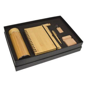 Wooden Keychain, Wooden Mobile Stand, Eco-Friendly Notebook, Personalised Wooden Pen, Wooden Swivel USB Flash Drive & Bamboo Stainless Steel Drinkware Gift Set