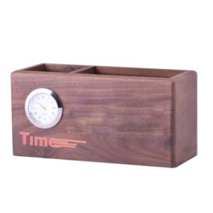 Wooden Pen Stand Card Holder With Clock